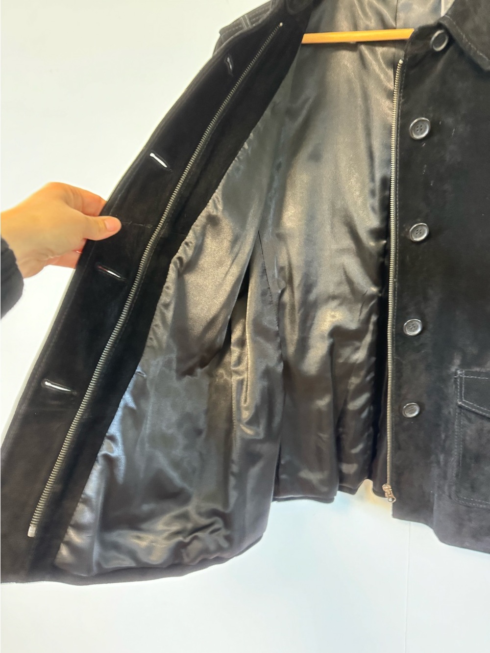 Liz Claiborne Black Suede Leather Jacket Womens Large Y2K Vintage Zip Button - Picture 4 of 11